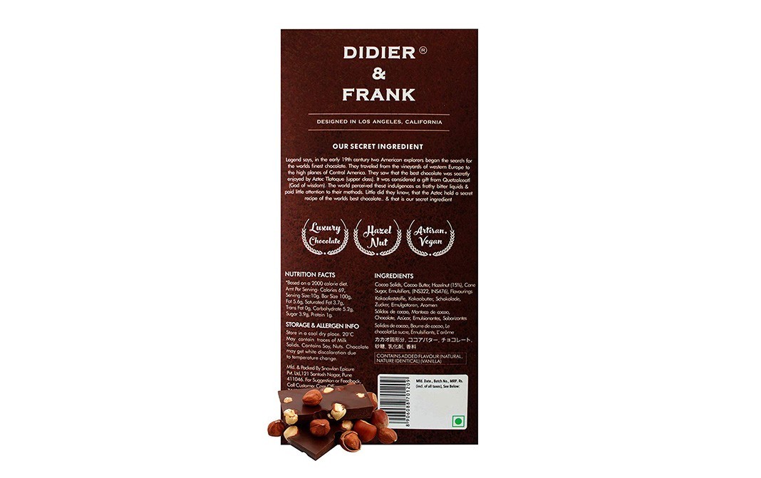 Didier & Frank Crunchy Dark Hazelnut Chocolate    Box  100 grams